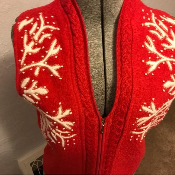 Coldwater Creek Christmas Wool Vest Size Small Embroidered Deer Reindeer Antlers - Picture 2 of 5